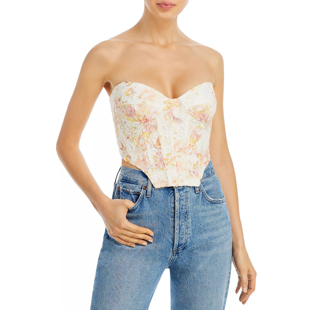 Bardot White Floral Strapless Corset Top